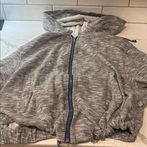 Free People Gray Zip-Up Hoodie with Blue Accents